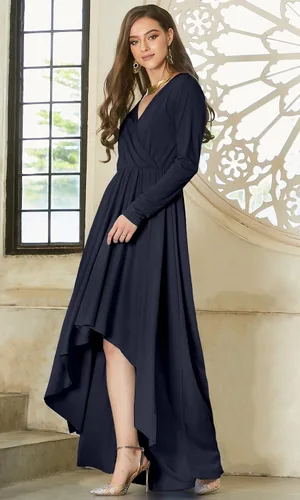 Vista 3 de KOH KOH Vestido de cóctel formal de otoño e invierno con abertura para mujer