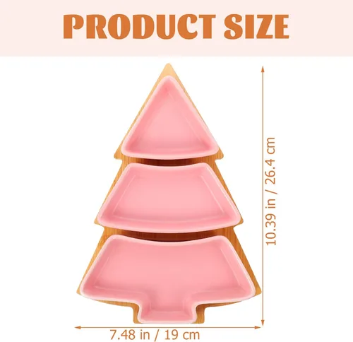 Vista 3 de Angoily Bandeja de cerámica con forma de árbol de Navidad para entretenimiento, plato de servir alimentos con base para aperitivos, aperitivos Rosa