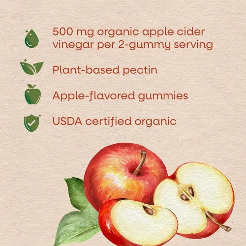Vista 3 de Nature's Way Gomitas orgánicas de vinagre de sidra de manzana, 500 mg de vinagre de sidra de manzana orgánico por 2 porciones de gomitas, sabor a