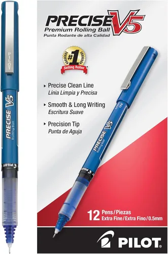 Vista 7 de Pilot, Precise V5, Bolígrafos de Tinta Líquida con Tapa de Bola Rodante, Punta Extra Fina 0.5 mm (0.020 in), Colores Surtidos, Paquete de 12
