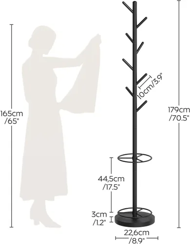 Vista 7 de Perchero independiente con soporte para paraguas, perchero con 8 ganchos, árbol de abrigo resistente para entrada, perchero moderno, soporte