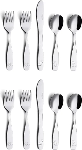 Vista 12 de ANNOVA Juego de cubiertos seguros para niños de acero inoxidable, tenedores para niños, cucharadas para niños, utensilios de metal para lonchera