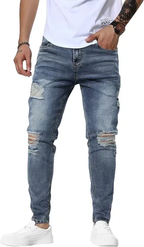 Vista 2 de Woenzaia Pantalones de mezclilla ajustados para hombre