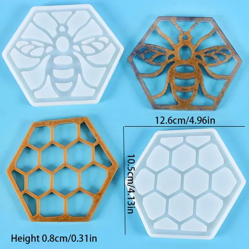 Vista 7 de Paquete de 2 moldes hexagonales de resina de silicona de grado alimenticio para fundición epoxi, soporte para tazas de automóvil, bandeja de ágata