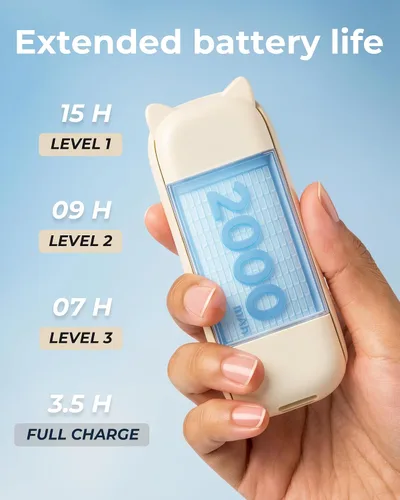 Vista 6 de FrSara Ventilador de mano portátil, pequeño ventilador personal recargable, artículos esenciales de viaje de verano con 3 velocidades, 2000 mAh