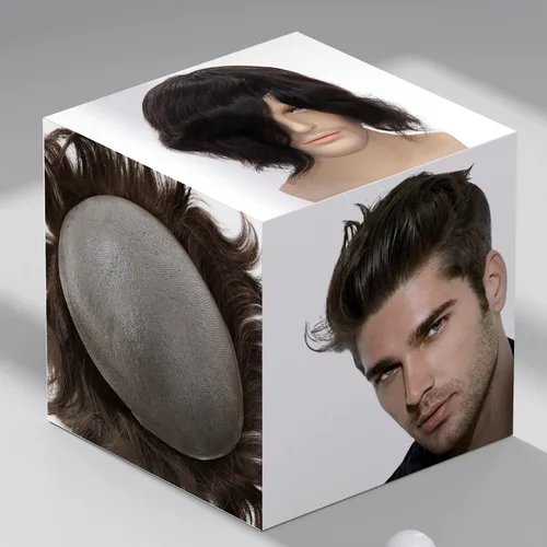 Vista 24 de toupee tupé para hombres 0.002 in ultra suave, transparente, piel fina, toda línea capilar natural con bucle en V para hombre, pelucas de sistemas