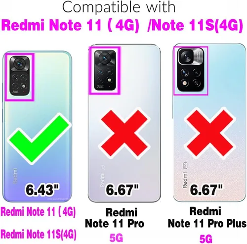 Vista 2 de Compatible con Xiaomi Redmi Note 11S/11 4G Funda para teléfono y protector de pantalla de vidrio templado, soporte de anillo, soporte magnético