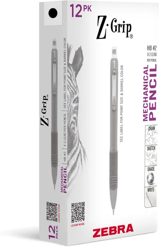 Vista 9 de Zebra Pen Z-Grip - Lápiz mecánico, tamaño de punta de 0.028 in, grafito HB #2, barril perlado transparente con agarre negro, suministros escolares