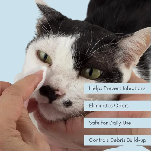 Vista 4 de Toallitas veterinarias para ojos y oídos para perros y gatos, elimina las manchas de lágrimas y el tratamiento de infecciones, hipoalergénicas, sin