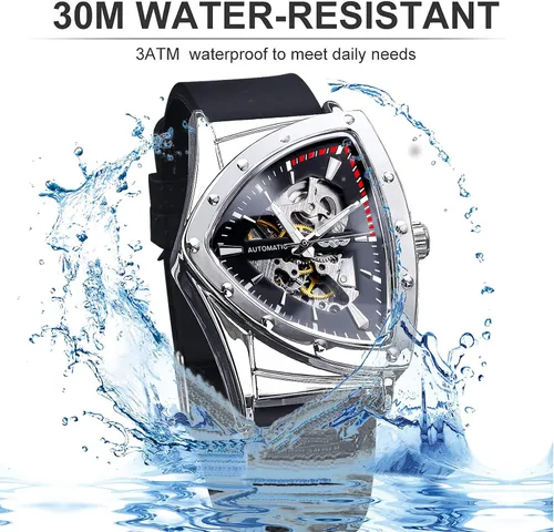 Vista 7 de FORSINING Relojes de esqueleto para hombre, reloj mecánico automático con esfera triangular, relojes de cuerda automática luminiscentes, pulsera