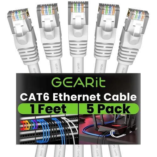 Vista 18 de GEARit Cables de conexión Cat6 de 1 pie negro (paquete de 5) Cables de conexión Cat 6 de 1 pie, cable de conexión negro/Ethernet, 10Gbps 550MHz