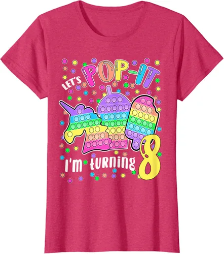 Vista 7 de Let's Pop-it I'm turning 8 Colorful 8th Birthday - Camiseta para niña, Negro