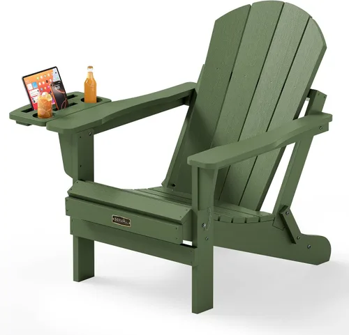 Vista 82 de SERWALL Silla Adirondack plegable para exteriores, silla de patio con portavasos - Ejército