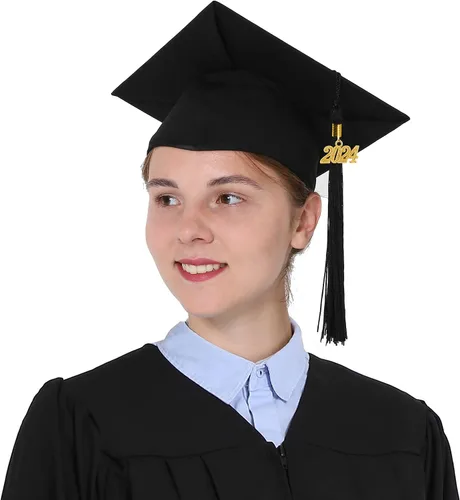 Vista 2 de GraduationMall Gorra y vestido de graduación Masters con borla negra 2024 unisex