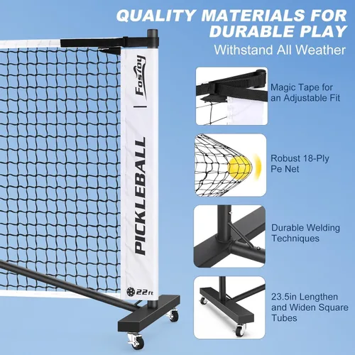 Vista 5 de Pickleball Net Set with 4 Fiberglass Paddles, Portable Pickleball Set with 4 Fiberglass Paddles, 6 Balls & Carry Bag, Easy Setup for Driveway