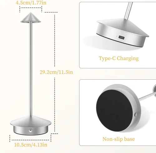 Vista 7 de Paquete de 2 lámparas de mesa inalámbricas recargables, portátiles de 6000 mAh, funciona con pilas, lámpara de escritorio LED para exteriores