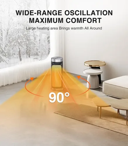 Vista 5 de Calentador eléctrico inteligente de 1500 W para espacios interiores - Control por WiFi/aplicación, control remoto incluido, temporizador de 24H, 5