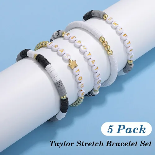 Vista 7 de Colorida pulsera elástica apilada Boho con cuentas conjunto Heishi Surfer pulsera Y2K joyería de moda Taylor amistad mujeres niñas