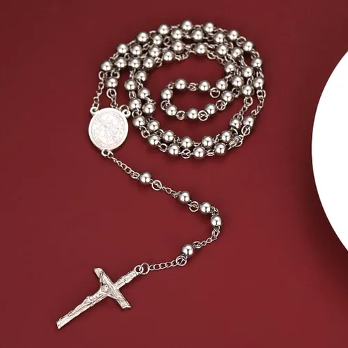 Vista 9 de FaithHeart Christian Rosary Bead Cross Necklace for Women Men, Stainless Steel Praying Rosary Y Necklace Jewelry, Gift Box