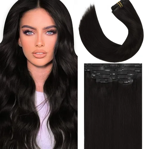 Vista 30 de Lacer Extensiones de cabello humano Remy sin costuras, color negro #1, ultra fino, doble trama de poliuretano, invisible, 7 unidades, 4.33 oz