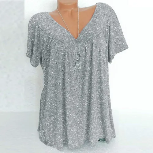 Vista 4 de DASAYO Womens Short Sleeve Shirts Tops Floral Printed Loose Dressy Casual T-Shirt Cute Summer Holiday Aesthetic Clothing