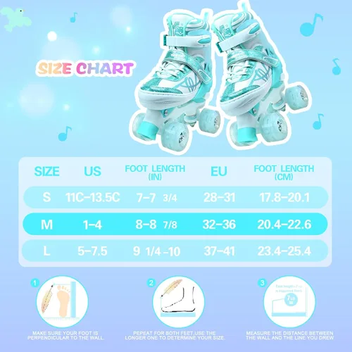 Vista 5 de Patines para niños y niñas con detalles de purpurina, patines de diseño musical para exteriores con ruedas iluminadas, patines ajustables para niños