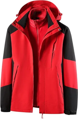 Vista 4 de Chaqueta impermeable 3 en 1 con capucha para hombre, chaqueta de esquí, chaqueta de nieve de invierno con forro polar cálido, resistente al viento