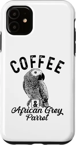 Vista 6 de iPhone 12/12 Pro Café y loro gris africano, lindo estuche de boceto de loro gris