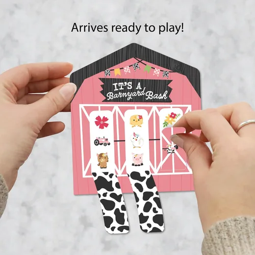 Vista 2 de Big Dot of Happiness Pink Farm Animals - Juego de 12 tarjetas para baby shower o fiesta de cumpleaños, diseño de animales de granja rosados