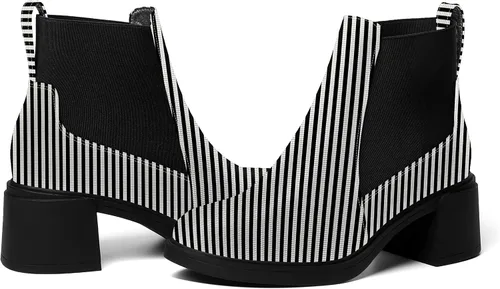 Vista 6 de AMBELIGHT Botas de tacón alto para mujer, estilo casual, con punta redonda, elástica, sólidas, gruesas, de 2.5 pulgadas