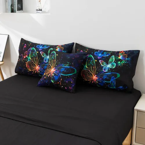 Vista 7 de A Nice Night Juego de ropa de cama con diseño de galaxia, estampado de mariposas 3D volando en el espacio, como mariposas con purpurina, juego