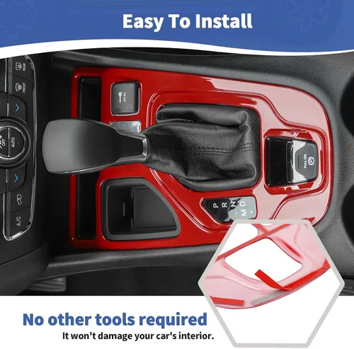 Vista 5 de RT-TCZ Para Cherokee Red Gear Shift Panel Cover Trim para Jeep Cherokee 2019 Up Rojo Interior Accesorios