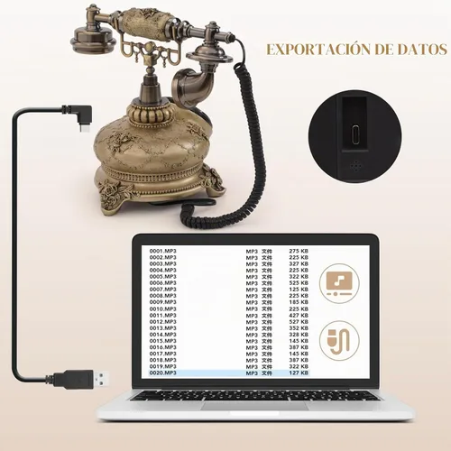 Vista 6 de Teléfono de audio para libro de visitas, capacidad de 32 G, libro de visitas, teléfono de boda, grabación de audio retro, mensaje de voz