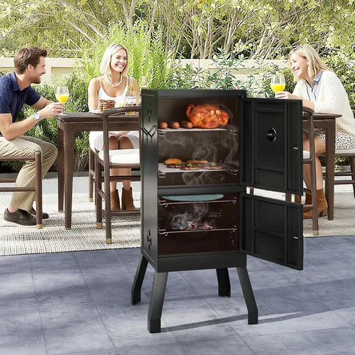 Vista 2 de Happygrill Parrillas de Carbón, Parrilla Ahumadora BBQ Vertical de 40" con Termómetro Integrado, Reguladores de Aire Ajustables, Bandeja de Agua