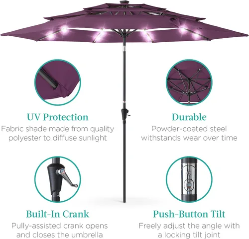 Vista 5 de Best Choice Products - Sombrilla solar de 10 pies de 3 niveles para patio, sombrilla de sol para exteriores, mercado, patio trasero, terraza, junto