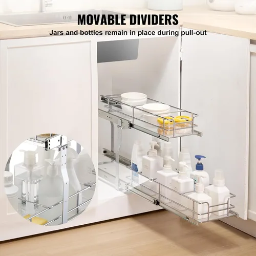 Vista 3 de VEVOR Organizador de Gabinete Extraíble, 7" de Ancho x 21" de Profundidad, Estantes de Despensa Deslizables de Servicio Pesado, Cajones Deslizables