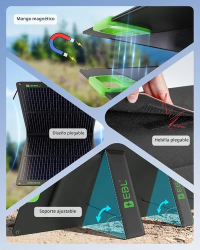 Vista 7 de EBL Panel Solar 100W Panel Solar Portátil (Actualizado) para Estación de Energía 240/300/500/1000/1500/2000, con Soporte Ajustable y Cable Paralelo