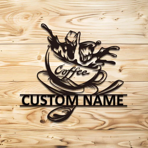 Vista 14 de Arte de pared de metal personalizado de café, letrero de café personalizado, letrero de nombre personalizado para amantes del café, regalo de arte
