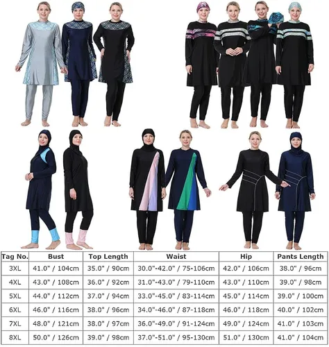 Vista 7 de Plus Size Muslim Swimsuits for Women Rash Guard Swimwear Top Pants with HijabCap