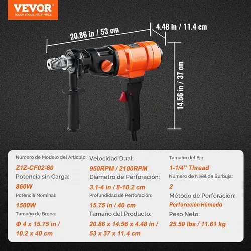 Vista 7 de VEVOR Perforadora de base de diamante 4" aparejo de taladro de base