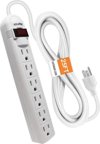Vista 10 de Regleta de protección contra sobretensiones de 6 salidas con cable de extensión de 25 pies de largo, negro, certificación ETL/estándar UL