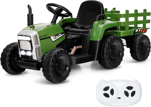 Vista 9 de DORTALA Tractor de paseo para niños con remolque (negro)