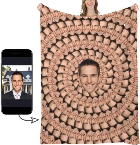 Vista 18 de Manta de Fotos Personalizada, Tema de Vacaciones con Rostro Personalizado, Diseño Divertido Ultra Suave y Acogedora, Manta Decorativa Personalizada