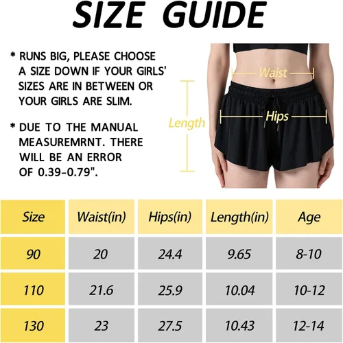 Vista 6 de 2 pantalones cortos de mariposa fluidos 2 en 1 para jóvenes, lindos pantalones cortos deportivos con bolsillos para fitness, correr, deportes, danza