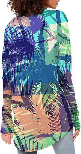 Vista 4 de Plus Size Tops for Women Printing Long Sleeve T Shirts Round Neck Leaky Thumb Pullover Tops Casual Loose Outfit