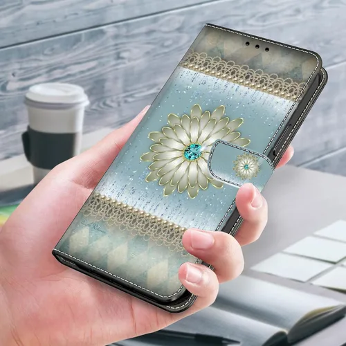Vista 6 de ALILANG Funda para iPhone 13 Mini/iPhone 12 Mini de 5.4 pulgadas con soporte para tarjeta de crédito, funda magnética protectora de piel sintética