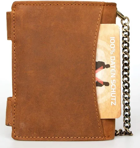 Vista 3 de Born to Ride Biker's RFID Cartera de cuero genuino con cadena de metal con moto, Marrón, Billetera triple
