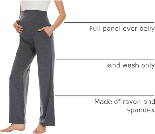 Vista 36 de Ecavus Pantalones de maternidad anchos y rectos para mujer, versátiles, cómodos, palazzo, elásticos, con bolsillos