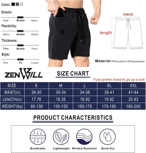Vista 6 de ZENWILL Pantalones cortos de gimnasio para hombre, pantalones cortos de entrenamiento atléticos para fisicoculturismo con bolsillos