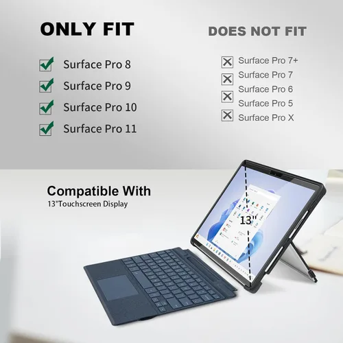 Vista 2 de Funda para Microsoft Surface Pro 11/10/9/8 de 13 pulgadas, con cubierta de stent y correa de mano, todo en uno a prueba de golpes, funda resistente